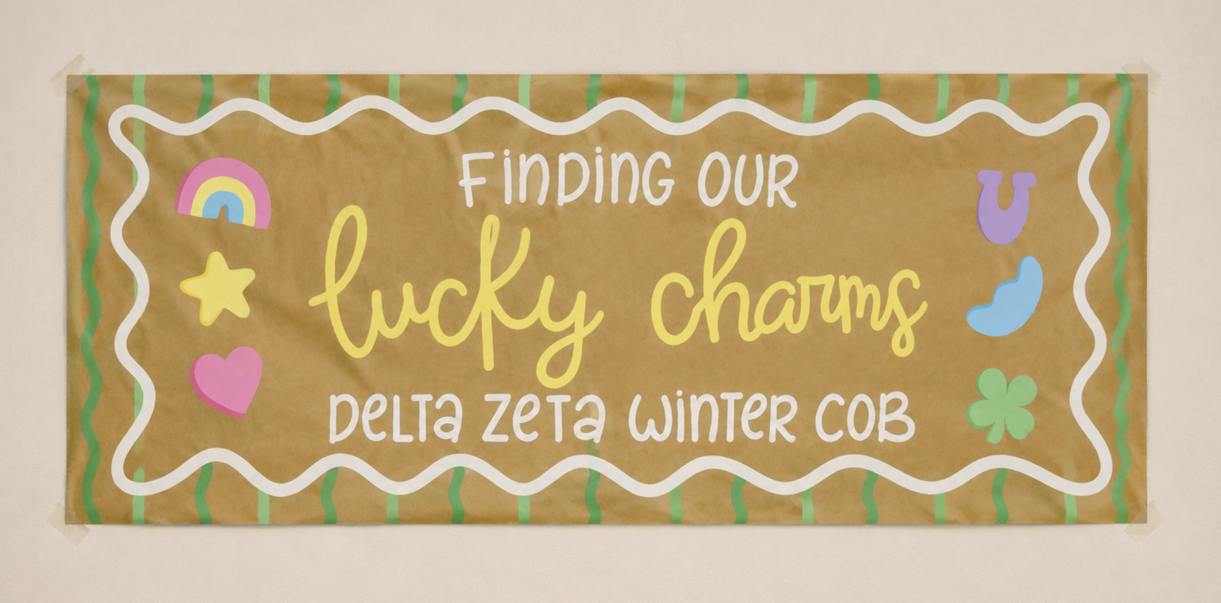 Hand-painted Delta Zeta Winter COB banner — Finding Our Lucky Charms